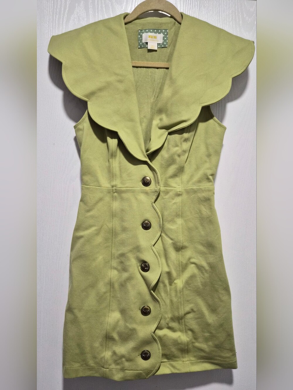 Maeve Anthropologie Scalloped Buttondown Green Mini Dress Size XS - Picture 8 of 14